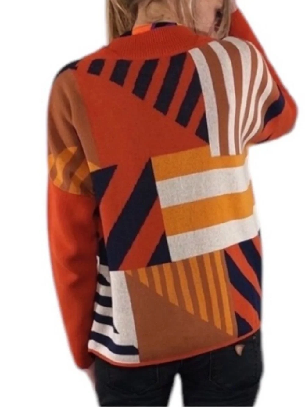 NWT SKFK Karle Organic Cotton Geometric Knit Sweater Boxy Pullover Size US 12
